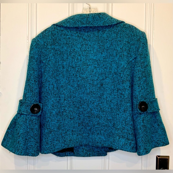 Rare Vintage Joseph Ribkoff Teal Tweed Double Breasted Cropped Jacket - Size 12 - Picture 3 of 7